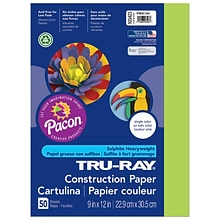 Pacon Tru-Ray 9 x 12 Construction Paper, Brilliant Lime, 50 Sheets/Pack, 5 Packs (PAC103423-5)