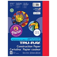 Tru-Ray® Construction Paper, Festive Red, 9 x 12, 50 Sheets Per Pack, 5 Packs (PAC103431-5)