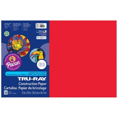 Pacon Tru-Ray 12" x 18" Construction Paper, Festive Red, 50 Sheets/Pack, 5 Packs (PAC103432-5)