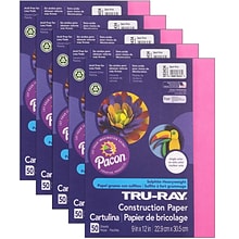 Pacon Tru-Ray 9 x 12 Construction Paper, Dark Pink, 50 Sheets/Pack, 5 Packs (PAC103434-5)