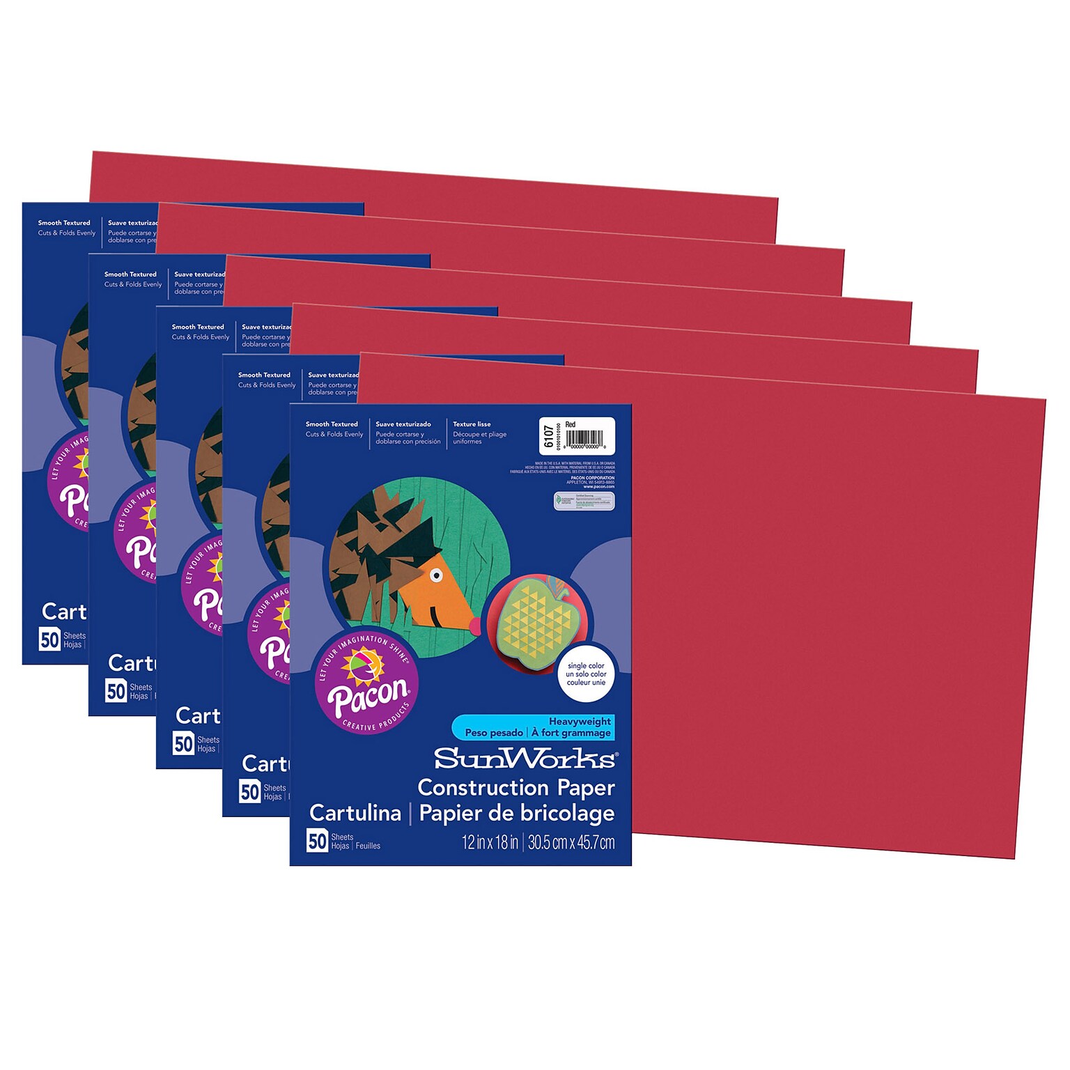 Prang 12 x 18 Construction Paper, Red, 50 Sheets/Pack, 5 Packs (PAC6107-5)