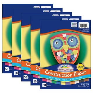 Prang® Construction Paper, 10 Assorted Colors, 12 x 18, 50 Sheets Per  Pack, 5 Packs (PAC6507-5)