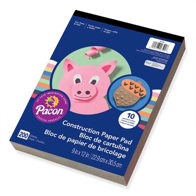 Pacon Art Street 9" x 12"Lightweight Construction Paper Pad, Assorted Colors, 200 Sheets/Pack, 3 Packs (PAC6590-3)