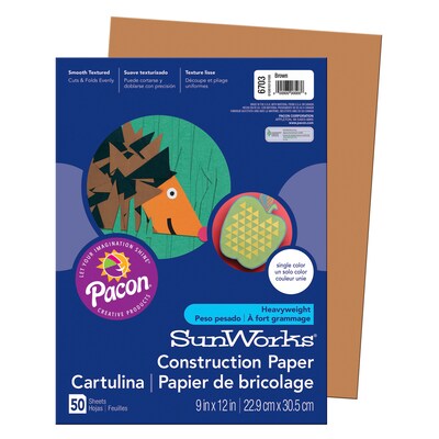 Pacon SunWorks 9" x 12" Construction Paper, Brown, 50 Sheets/Pack, 10 Packs (PAC6703-10)