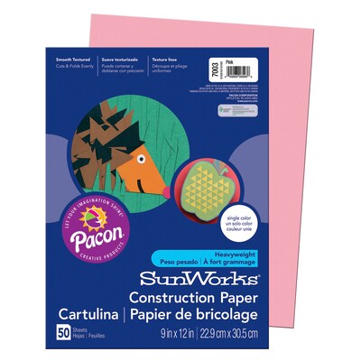 Prang® Construction Paper, Pink, 9 x 12, 50 Sheets Per Pack, 10 Packs (PAC7003-10)