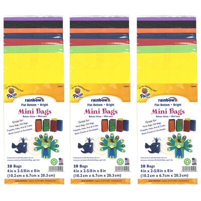 Creativity Street Mini Kraft Bag, Assorted Bright Colors, 4-1/8 x 2-5/8 x 8, 28/Pack, 3 Packs (PA