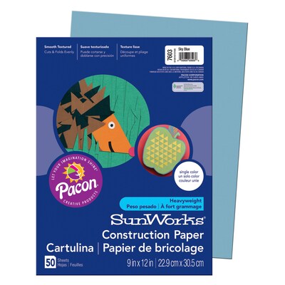 Pacon SunWorks 9 x 12 Construction Paper, Sky Blue, 50 Sheets/Pack, 10 Packs (PAC7603-10)