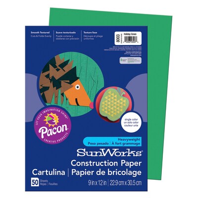 Pacon SunWorks 9 x 12 Construction Paper, Holiday Green, 50 Sheets/Pack, 10 Packs (PAC8003-10)