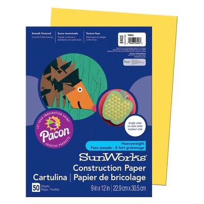 Pacon SunWorks 9" x 12" Construction Paper, Yellow, 50 Sheets/Pack, 10 Packs (PAC8403-10)