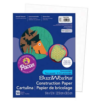Pacon SunWorks 9" x 12" Construction Paper, Bright White, 50 Sheets/Pack, 10 Packs (PAC8703-10)