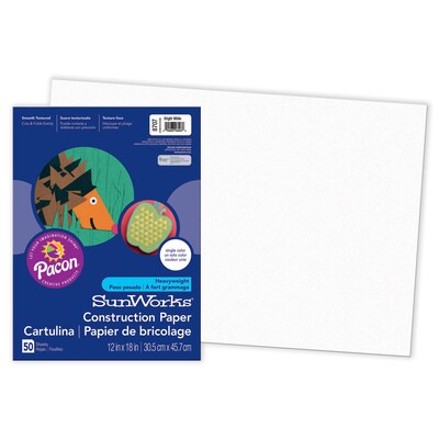 Pacon SunWorks 12" x 18" Construction Paper, Bright White, 50 Sheets/Pack, 5 Packs (PAC8707-5)