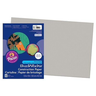 Prang® Construction Paper, Gray, 12 x 18, 50 Sheets Per Pack, 5 Packs (PAC8807-5)