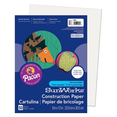 Pacon SunWorks 9 x 12 Construction Paper, White, 50 Sheets/Pack, 10 Packs (PAC9203-10)