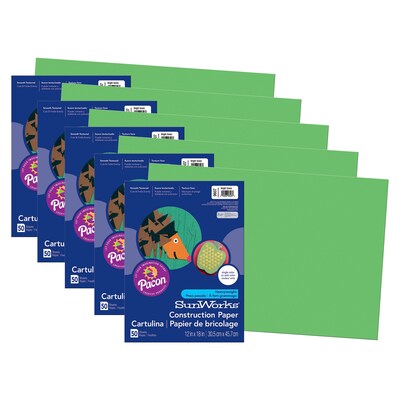 Pacon SunWorks 12 x 18 Construction Paper, Bright Green, 50 Sheets/Pack, 5 Packs (PAC9607-5)