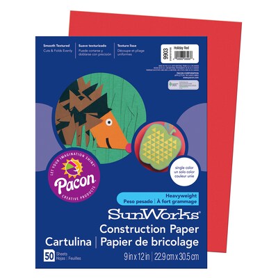 Pacon SunWorks 9" x 12" Construction Paper, Holiday Red, 50 Sheets/Pack, 10 Packs (PAC9903-10)