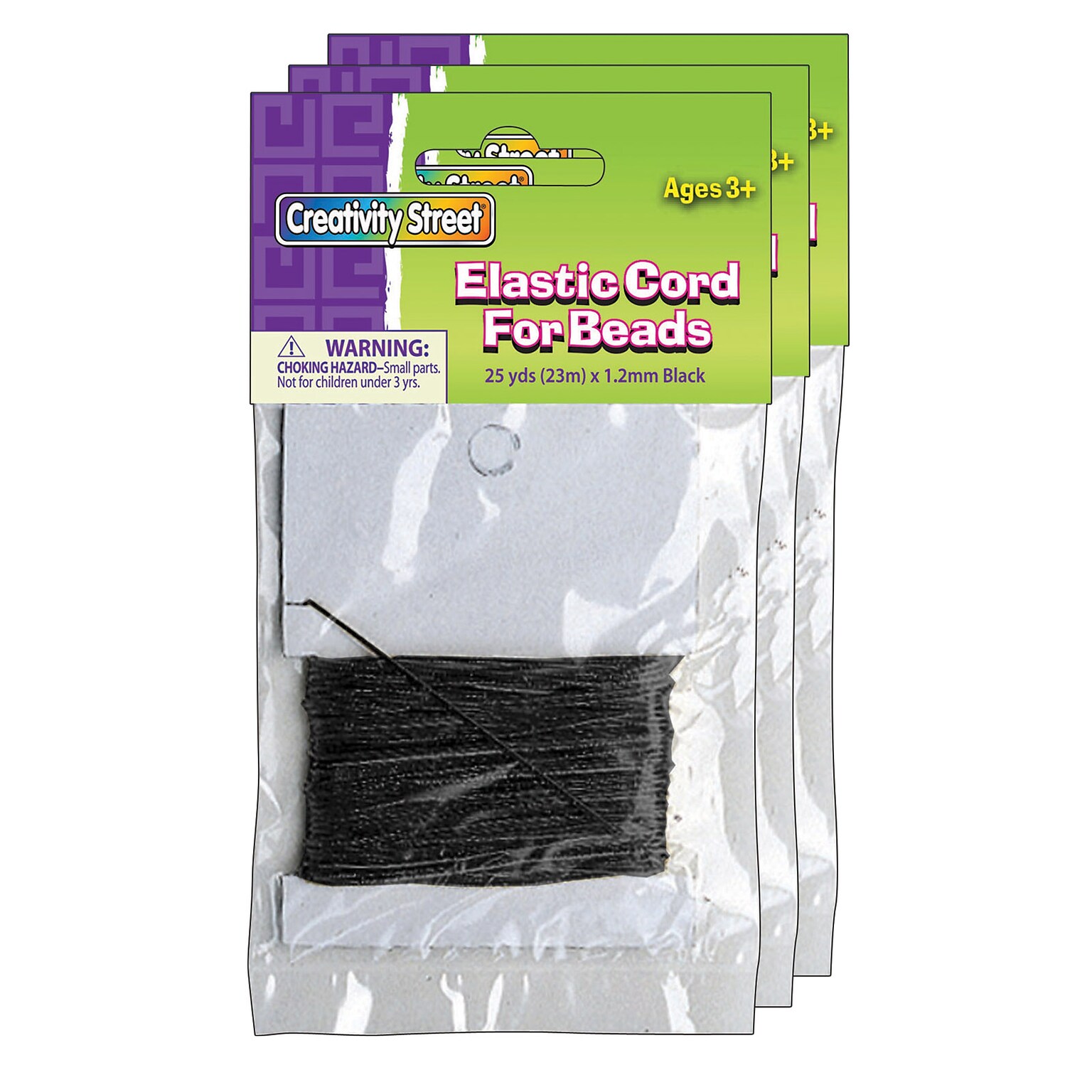 Creativity Street Elastic Cord, Black, 1.2 mm x 25 Yards, 25 Yards/Pack, 3 Packs (PACAC3728-3)