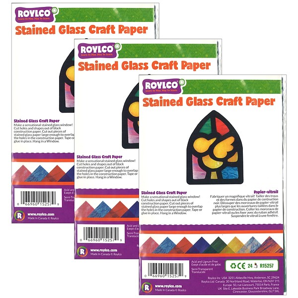 Roylco Stained Glass Paper, 8.5 x 11, Assorted Colors, 24 Sheets/Pack, 3 Packs/Bundle (R-15257-3)