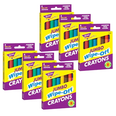 TREND Jumbo Wipe-Off Crayons, Assorted, 8 per pack, 6 packs (T-591-6)