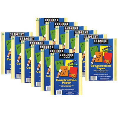 Sargent Art® Construction Paper Pack, 9 x 12, Assorted Colors, 50 Sheets Per Pack, 12 Packs (SAR23