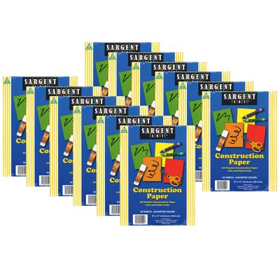 Sargent Art® Construction Paper Pack, 9" x 12", Assorted Colors, 50 Sheets Per Pack, 12 Packs (SAR234001-12)