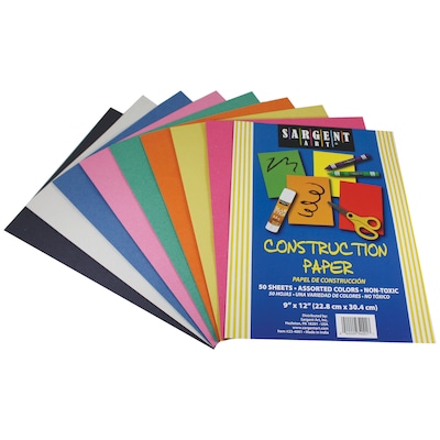 Sargent Art® Construction Paper Pack, 9" x 12", Assorted Colors, 50 Sheets Per Pack, 12 Packs (SAR234001-12)