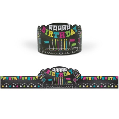 Teacher Created Resources Chalkboard Brights Happy Birthday Crowns, 24 x 4-1/2, Black/Multicolor,