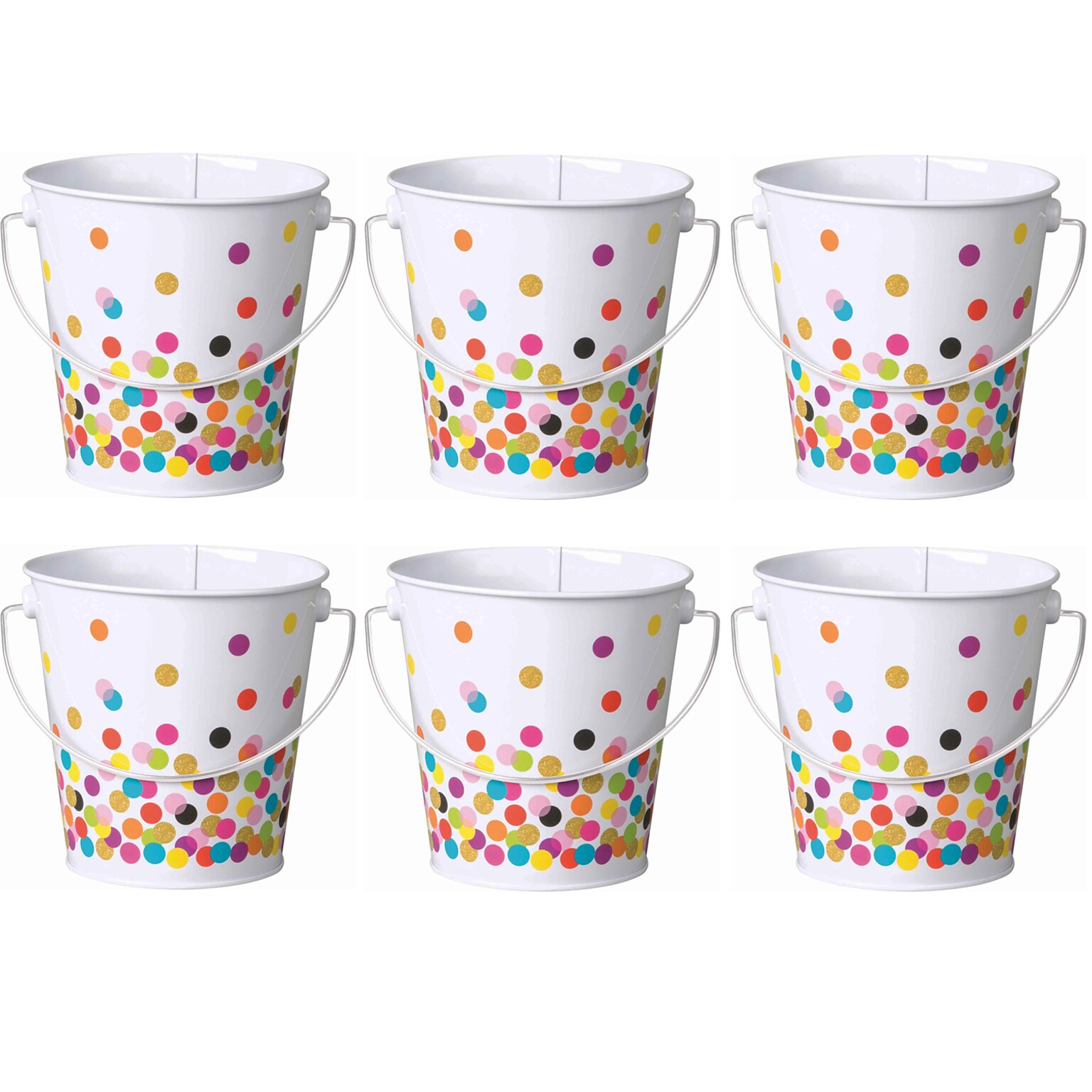 Teacher Created Resources Metal Bucket, White/Multicolor, 6/Bundle (TCR20972-6)
