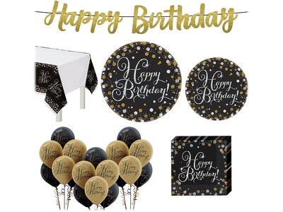 Amscan Sparkling Celebration Birthday Tableware Kit, Black/Gold/White (WL930160)