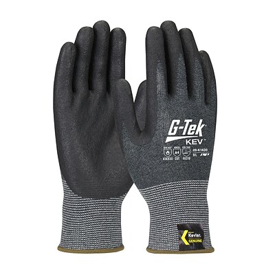 G-Tek KEV Gloves, Kevlar Engineered Yarn, Red 13 Gauge, Nitrile Foam, ANSI A4, Size XL
