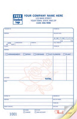 Custom Florist Register Form, Classic Design, Large Format, 2 Parts, 1 Color Printing, 5 1/2 x 8 1/