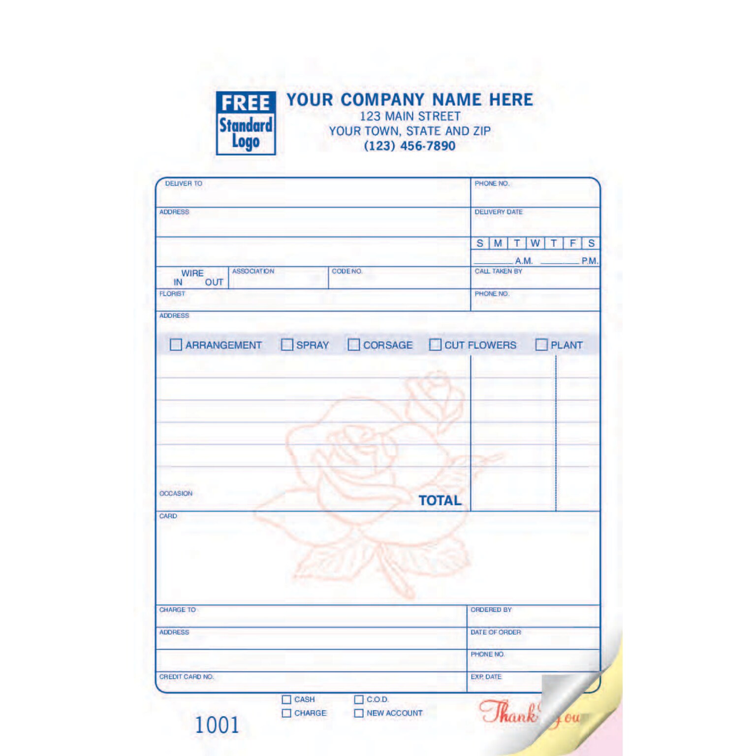 Custom Florist Register Form, Classic Design, Large Format, 2 Parts, 1 Color Printing, 5 1/2 x 8 1/2, 500/Pack