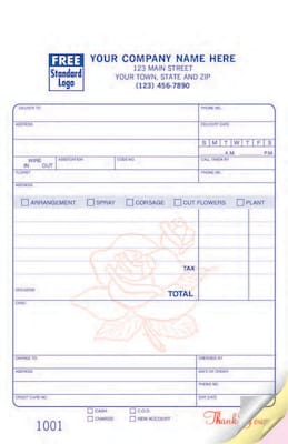Custom Florist Register Form, Classic Design, Large Format, 2 Parts, 1 Color Printing, 5 1/2 x 8 1/
