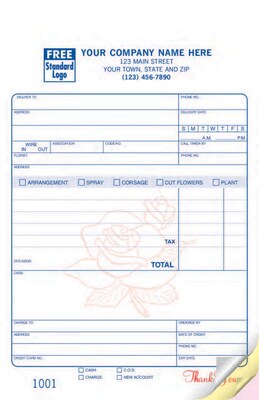 Custom Florist Register Form, Classic Design, Large Format, 2 Parts, 1 Color Printing, 5 1/2 x 8 1/