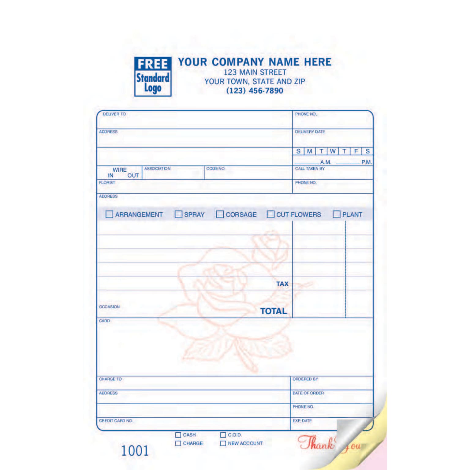 Custom Florist Register Form, Classic Design, Large Format, 2 Parts, 1 Color Printing, 5 1/2 x 8 1/2, 500/Pack