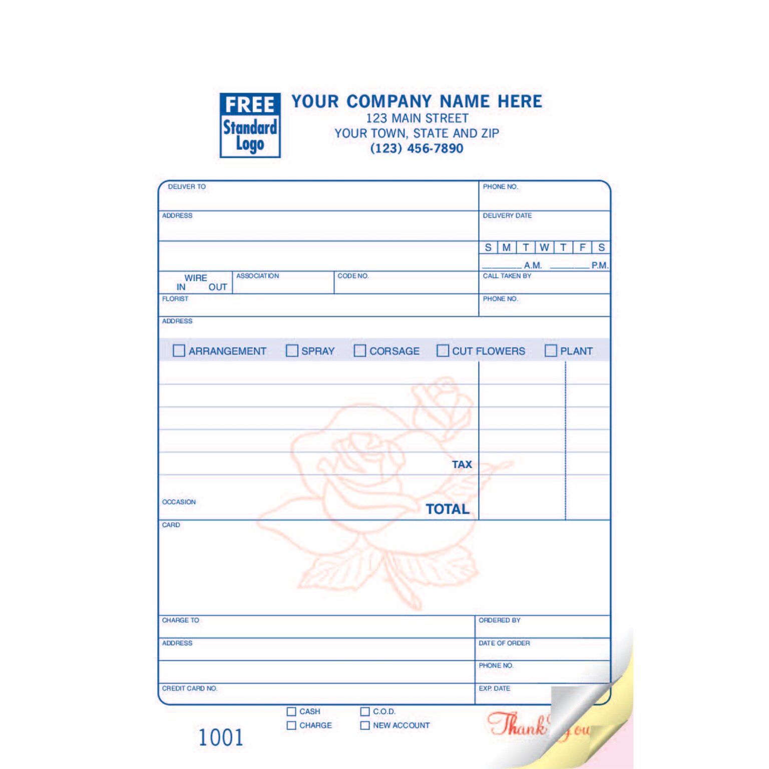 Custom Florist Register Form, Classic Design, Large Format, 3 Parts, 1 Color Printing, 5 1/2 x 8 1/2, 500/Pack