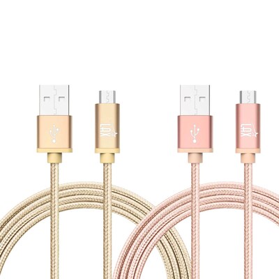 Durable Braided Micro USB Cables for Android Smartphones, Samsung, LG 10 foot  set of 2 - Gold + Rose Gold