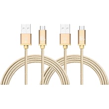 Durable Braided Micro USB Cables for Android Smartphones, Samsung, LG (10ft) - (Set of 2 - Gold)