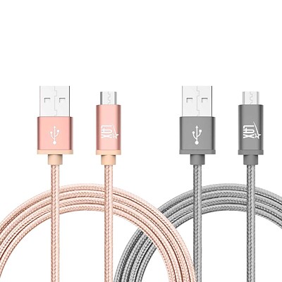 Durable Braided Micro USB Cables for Android Smartphones, Samsung, LG (10ft) - (Set of 2 - Gray + Rose Gold)