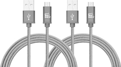 Durable Braided Micro USB Cables for Android Smartphones, Samsung, LG (10ft) - (Set of 2 - Gray)