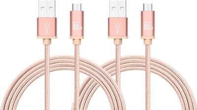 Durable Braided Micro USB Cables for Android Smartphones, Samsung, LG (10ft), 2/Pk, Rose Gold