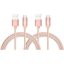 Durable Braided Micro USB Cables for Android Smartphones, Samsung, LG (10ft), 2/Pk, Rose Gold