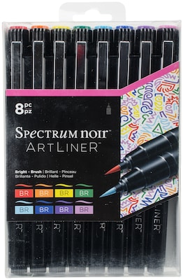 Crafters Companion Brights, Brush Point Spectrum Noir Artliner, 8/Pkg (SPECNAL8-BRIBR)