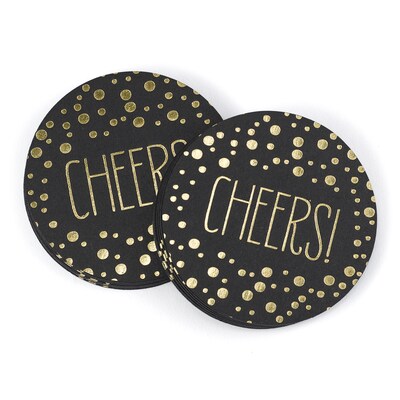 Hortense B. Hewitt Polka Dot Coasters, Black & Gold, 25 Pack (55179ST)