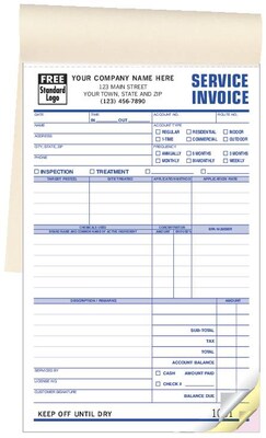Custom Pest Control Service Invoices, Booked, 3 Parts, 1 Color Printing, 5 2/3 x 8 1/2, 500/Pack