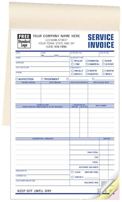 Custom Pest Control Service Invoices, Booked, 3 Parts, 1 Color Printing, 5 2/3 x 8 1/2, 500/Pack