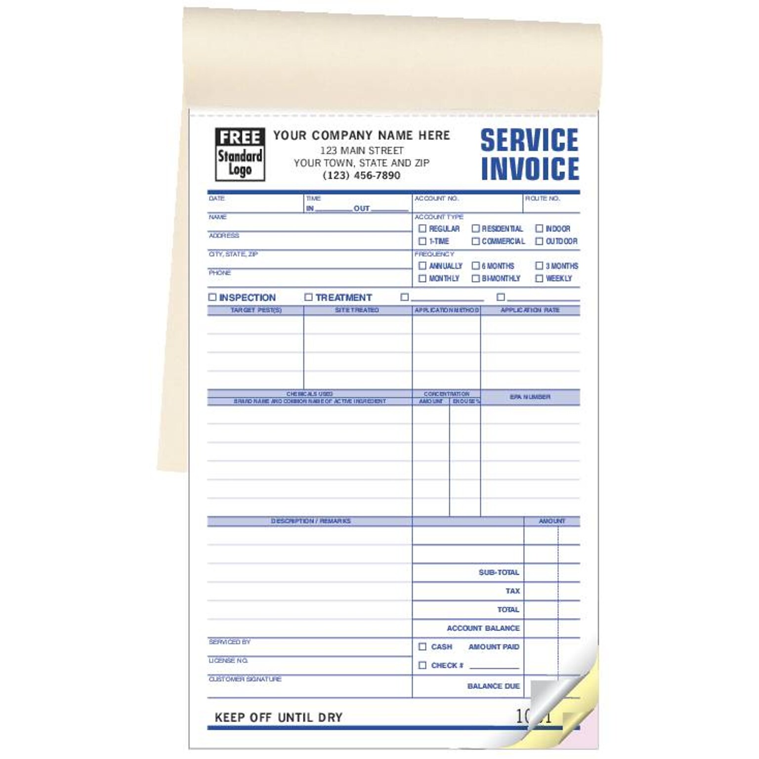 Custom Pest Control Service Invoices, Booked, 3 Parts, 1 Color Printing, 5 2/3 x 8 1/2, 500/Pack