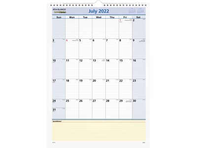 2022-2023 AT-A-GLANCE QuickNotes 17 x 12 Academic Monthly Wall Calendar, White/Blue/Yellow (PM53-28-23)