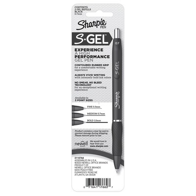 Sharpie S-Gel Gel-Ink Pen Refill, Medium Point, Black Ink, 2/Pack (2096168)