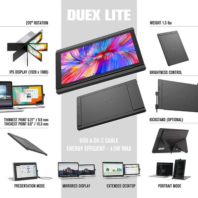 Mobile Pixels DUEX Lite 12.5 IPS LCD Slide-Out Display for Laptops, Deep Gray (101-1005P01)