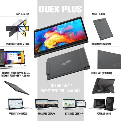 Mobile Pixels DUEX Plus 13.3"IPS LCD Slide-Out Display for Laptops, Deep Gray (101-1006P01)